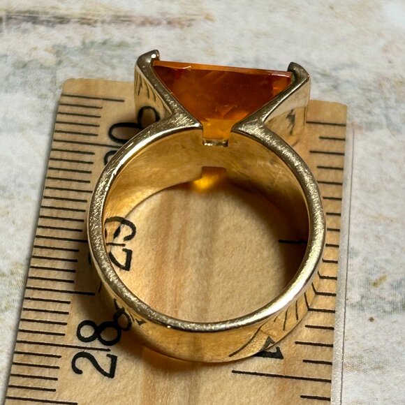 Sterling Silver 925 Yellow Gold Vermeil Bold Wide Golden Citrine CZ Band Ring - Picture 6 of 14